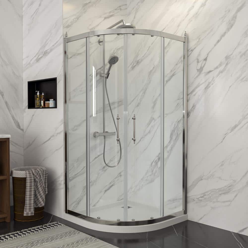LORDEAR 36 in. W x 72 in. H Double Sliding Semi-Frameless Corner
