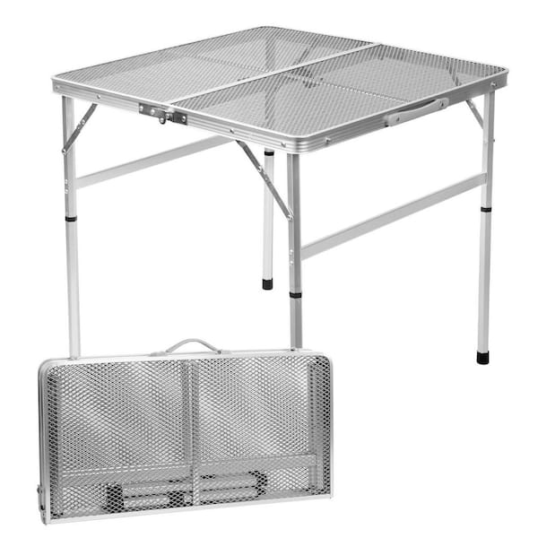Silver 27.2 in. Square Aluminum Alloy Folding Picnic Table Seats 4 People