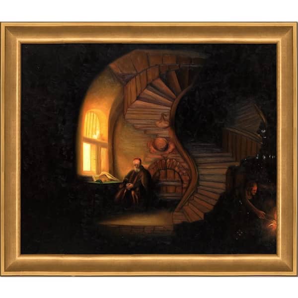 LA PASTICHE Philosopher in Meditation by Rembrandt van Rijn Muted Gold Glow Framed Architecture Painting Art Print 24 in. x 28 in.