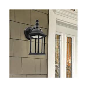 1-Light Black LED Outdoor Wall Lantern Sconce with Dusk to Dawn Sensor