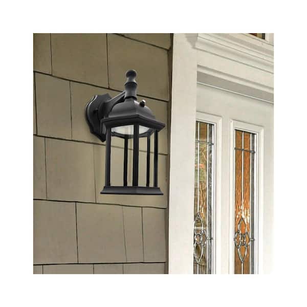 1-Light Black LED Outdoor Wall Lantern Sconce with Dusk to Dawn Sensor