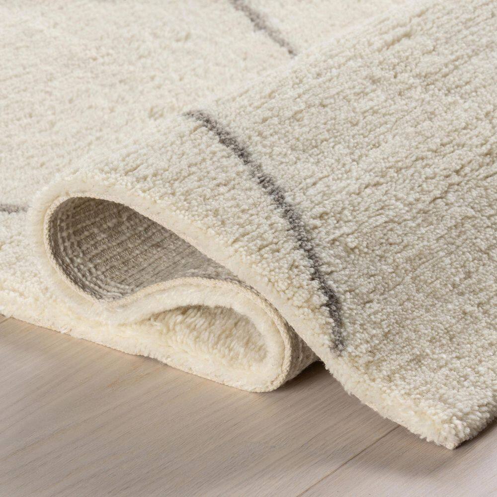Ivory Wool Rectangular Handmade Trellis Area Rug, 3' x 5'