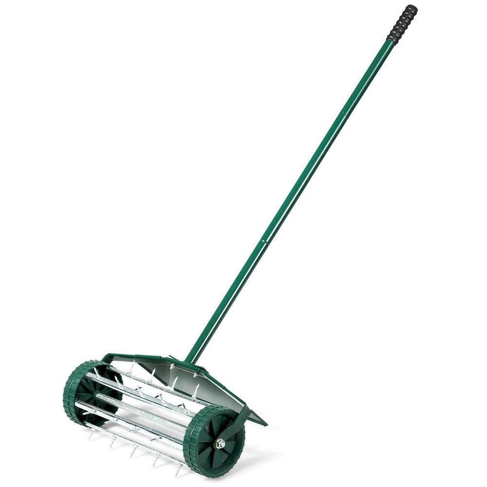 Adjustable Rolling Garden Lawn Aerator Roller Home Grass Iron Handle Green New 