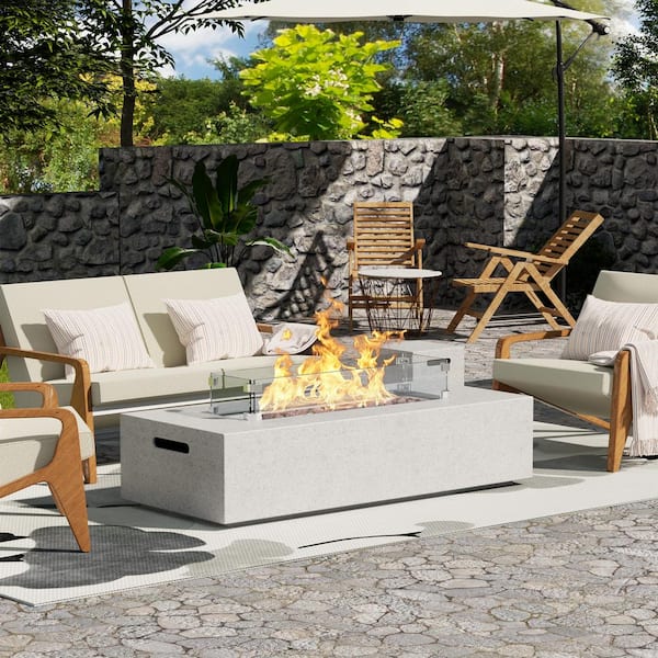 Runesay CSA Concrete 50000 BTU Outdoor 56 in. W Propane Fire Pit Table with Gas Hose, Lava Stones, and Water-Resistant Cover