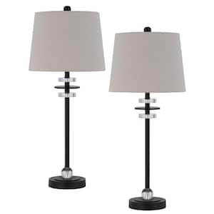 Sitka 28.5 in. H Black Metal Table Lamp Set with Coordinating Shades and Crystal Accents (Set of 2)