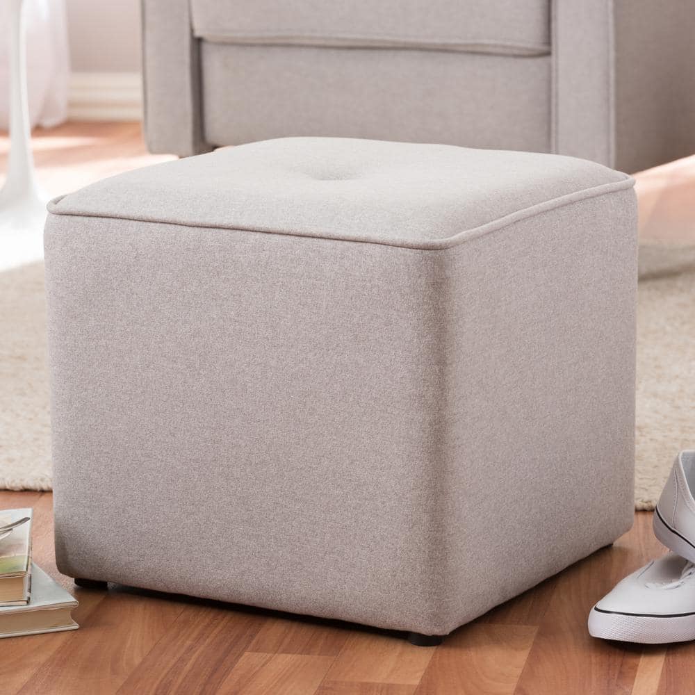 Corinne Light Gray Tufted Fabric Upholstered Ottoman