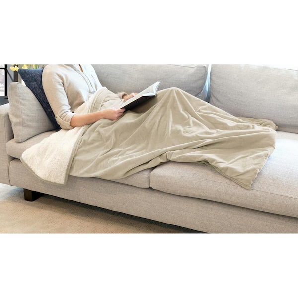 St. James Home Velvet and Sherpa Cream Foot Pocket Throw Blanket