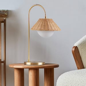 Laguna 20 in. Gold/Natural Rattan Weave Shade Table Lamp