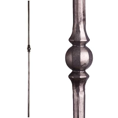 Tuscan Round Hammered 44 in. x 0.5625 in. Satin Clear Single Sphere Solid Wrought Iron Baluster