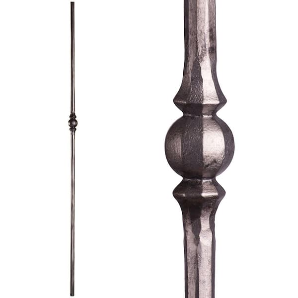 HOUSE OF FORGINGS Tuscan Round Hammered 44 in. x 0.5625 in. Satin Clear Single Sphere Solid Wrought Iron Baluster