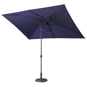 10 ft. Patio Umbrella with Solar Lights - 30 LED Rectangular Tilt Umbrella Aluminum Pole in Navy Blue