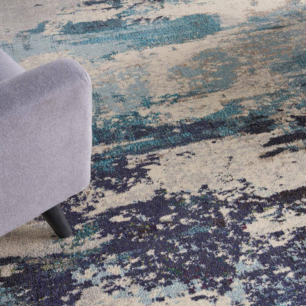 Reversible 5' x 7' Blue Abstract Synthetic Stain-Resistant Rug