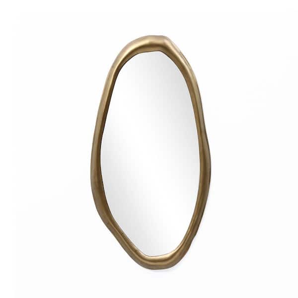 LuxenHome 15.25 in. W x 29.5 in. H Oval Gold Iron Metal Frame Accent Wall Mirror