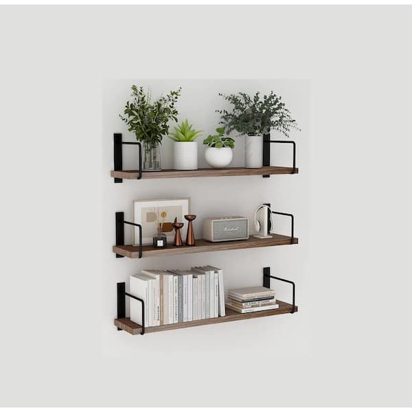 24 in. W x 6 in. D  Brown Wood Decorative Wall Shelf,Set of 3