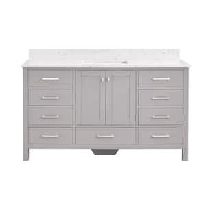 BathMist 60 in. W Single Sink Freestanding Bath Vanity in Gray with White Engineered Top