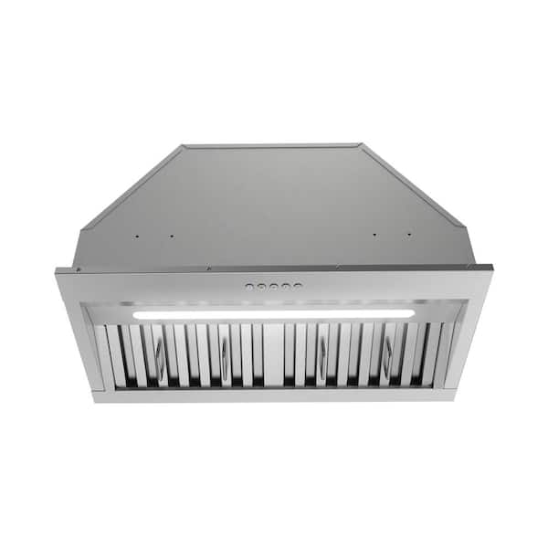 28 in. 350 CFM Belsito Convertible Insert Range Hood in Brushed Steel, Baffle Filters, Button Control, LED Light