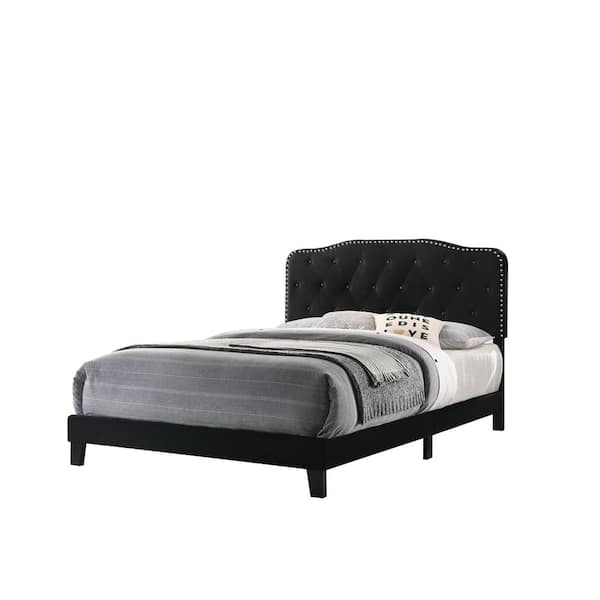 Best Quality Furniture Roy Black Velvet Upholstered Full Panel Bed