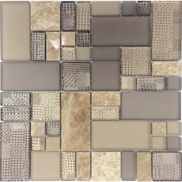 Apollo Tile Beige 4 in. x 5 in. Honed Marble and Glass Mosaic Tile Sample (0.13 sq. ft./Piece)