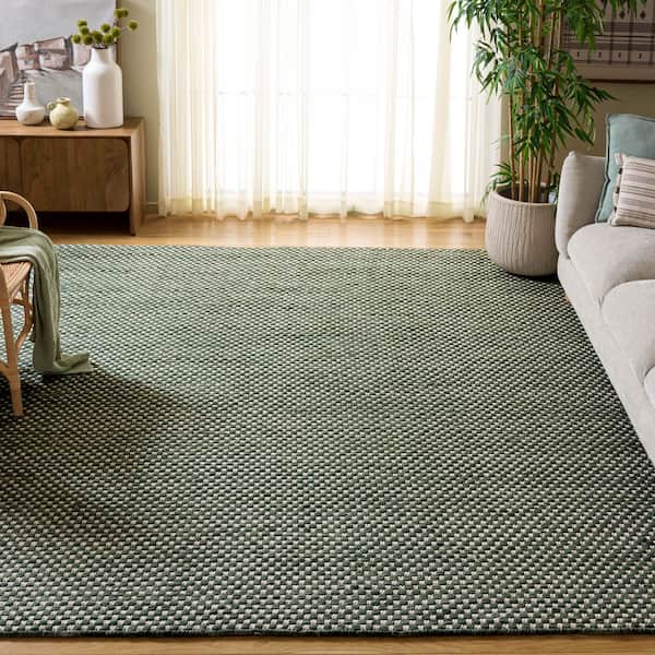 Vermont 8 ft. x 10 ft. Green/Ivory Pebble Weave Washable Area Rug