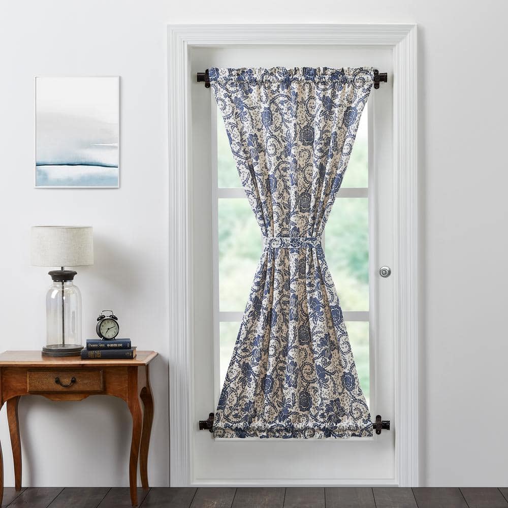 VHC BRANDS Dorset Floral 40 in. W x 72 in. L Light Filtering Rod Pocket  French Door Window Panel in Navy 81247 - The Home Depot