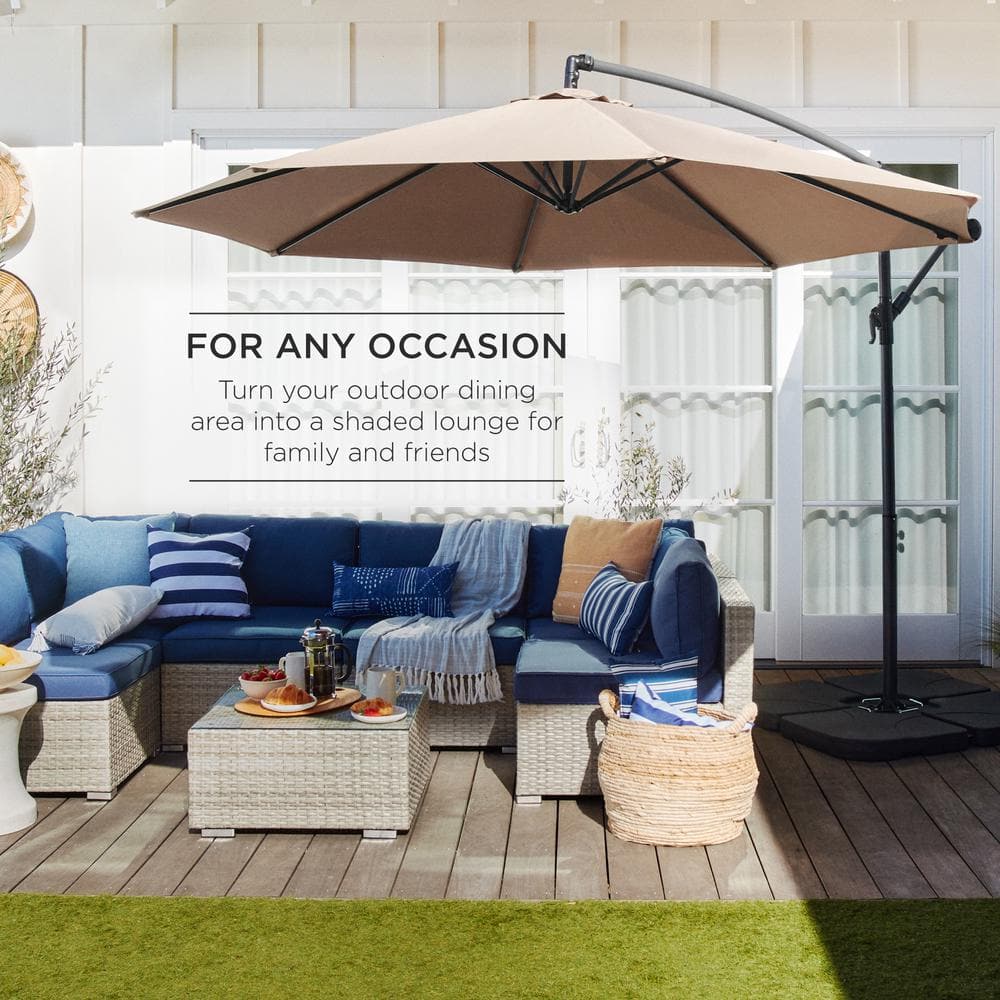 Tan Offset Hanging Outdoor Patio Umbrella with Steel Frame