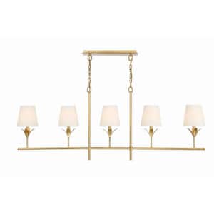 Broche 5-Light Antique Gold Chandelier with Silk Shade