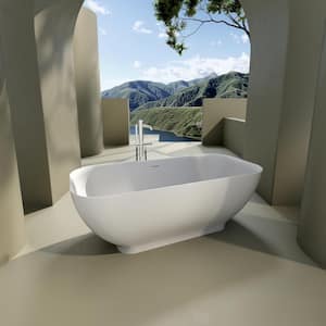 67 in. x 30 in. Stone Resin Freestanding Flatbottom Soaking Bathtub with Center Drain in Matte White