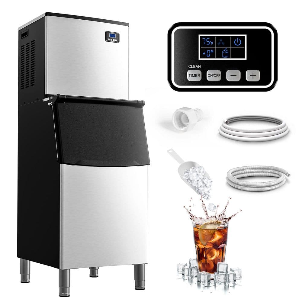 23 in. 400 lb./24H Full Size Cubes Freestanding Ice Maker in Silver, Auto-Cleaning and Programmable Ice-Making
