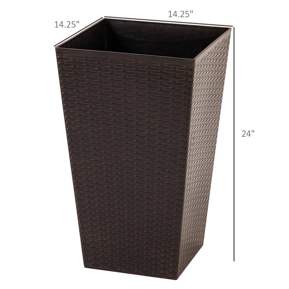 Set of 3 Tall Brown Rattan-Style Plastic Planters