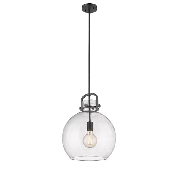Newton Sphere 100-Watt 1 Light Matte Black Shaded Pendant Light with Seeded glass Seeded Glass Shade