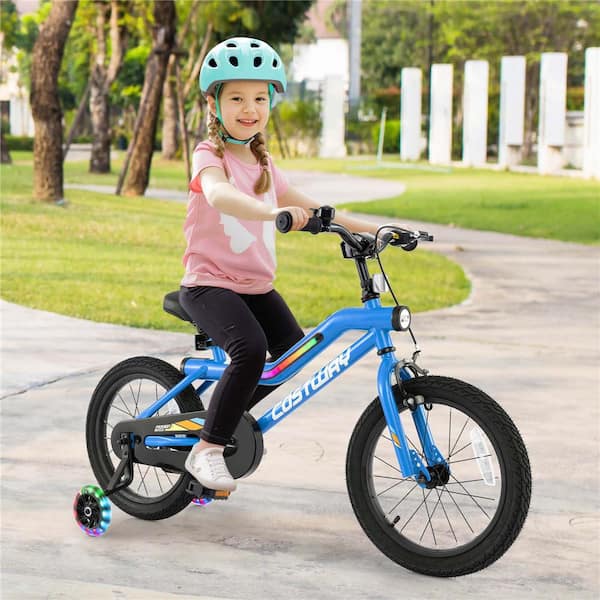 Costway 16 in. LED Lighted Kids Bike with Adjustable Seat Coaster