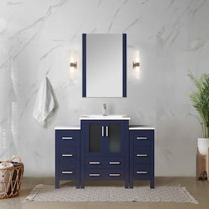 Volez 48 in. W x 18 in. D x 34 in. H Single Sink Bath Vanity in Navy Blue with White Ceramic Top and Mirror