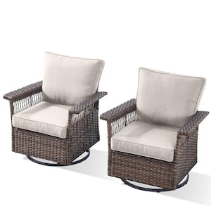 Seagull Collection Swivel Wicker Outdoor Rocking Chair Furniture with Deep Seat and CushionGuard Beige Cushions