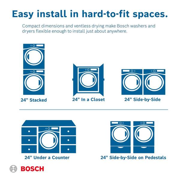 Bosch 300 Series 4 Cu Ft 240 Volt White Stackable Electric Ventless Condensate Compact Dryer Energy Star Wtguc The Home Depot