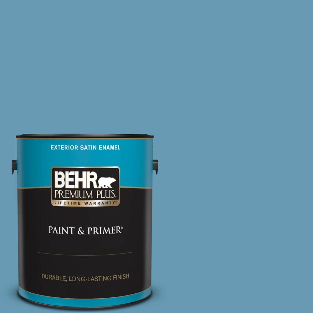 BEHR PREMIUM PLUS 1 gal. S4904 Yacht Blue Satin Enamel Exterior Paint