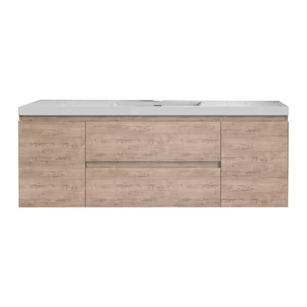 Bremen Cabinetry Bremen 48 in. W. x 20 in D x 22.5 in H Single Sink Floating Bath Vanity in White Oak with White Engineered Composite Top