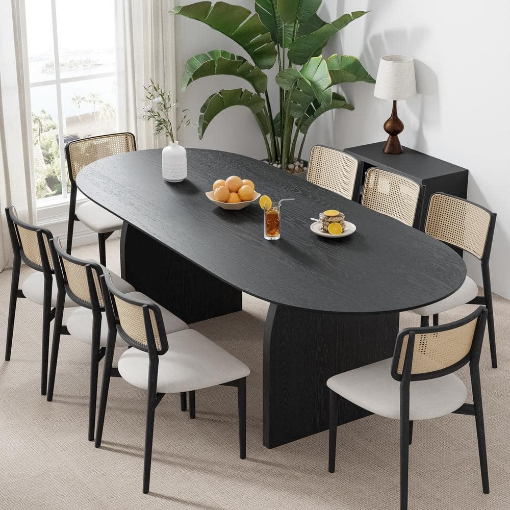 Table　～テーブル～ Dovelina Flora Modern Oval Black Wood Top 79 in. Double