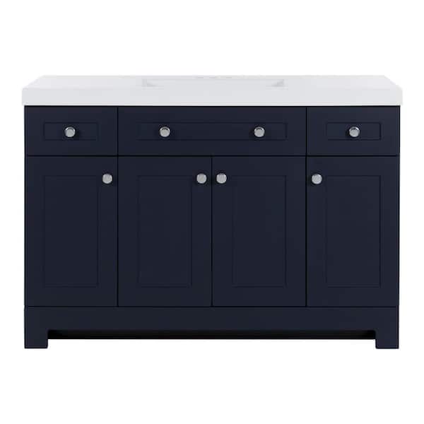 Everdean 49 in. Single Sink Deep Blue Bath Vanity with White Cultured Marble Top (Assembled)