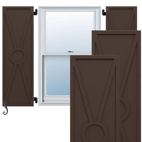 Ekena Millwork EnduraCore Santa Fe Modern Style 18-in W x 32-in H Raised Panel Composite Shutters Pair in Raisin Brown