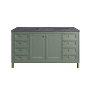 Chicago 60.0 in. W x 23.5 in. D x 34 in. H Bathroom Vanity in Smokey Celadon with Charcoal Soapstone Quartz Top