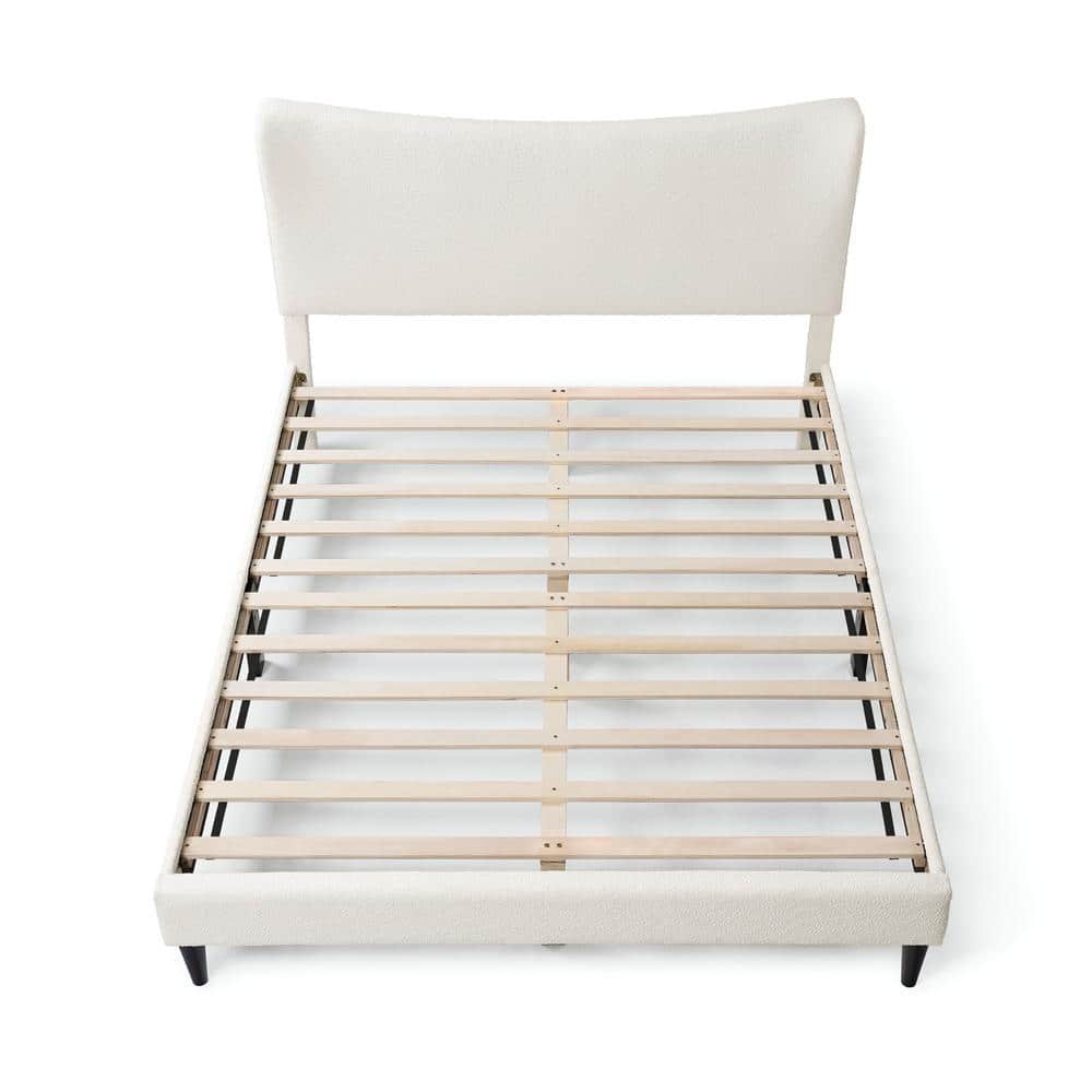 Cream Upholstered Queen Bed with Nailhead Trim and Slats