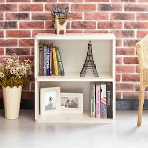 24.7 in. White Wood 2-shelf Standard Bookcase with Cubes