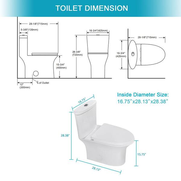 YOOページ Xzkai 12 in. 1-Piece 1.6/1.1 GPF Dual Flush Elongated Toilet