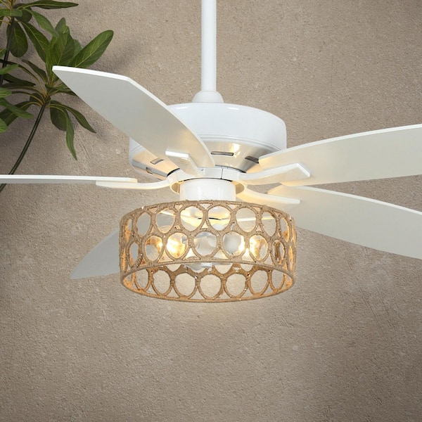 52 in. Indoor Matte White Downrod Mount Standard Ceiling Fan with Light Kit and Remote Control