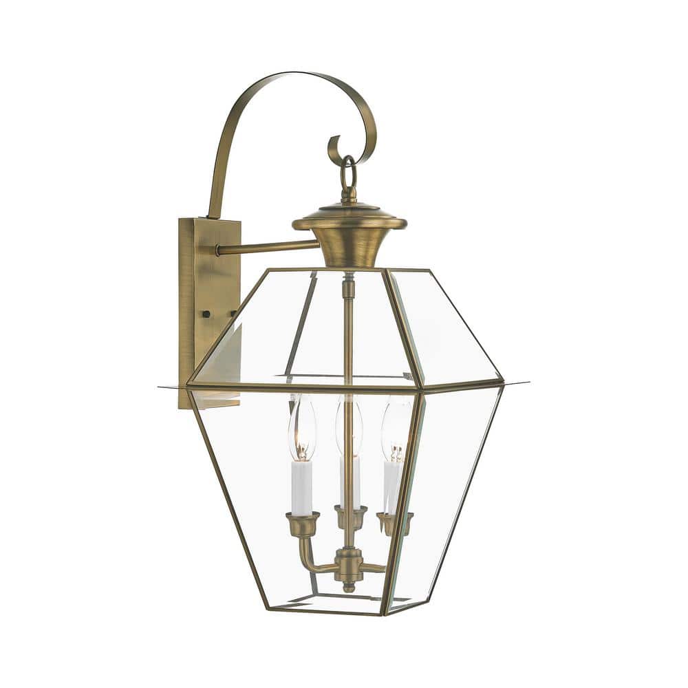 Charleston Elegance Antique Brass 3-Light Outdoor Wall Lantern