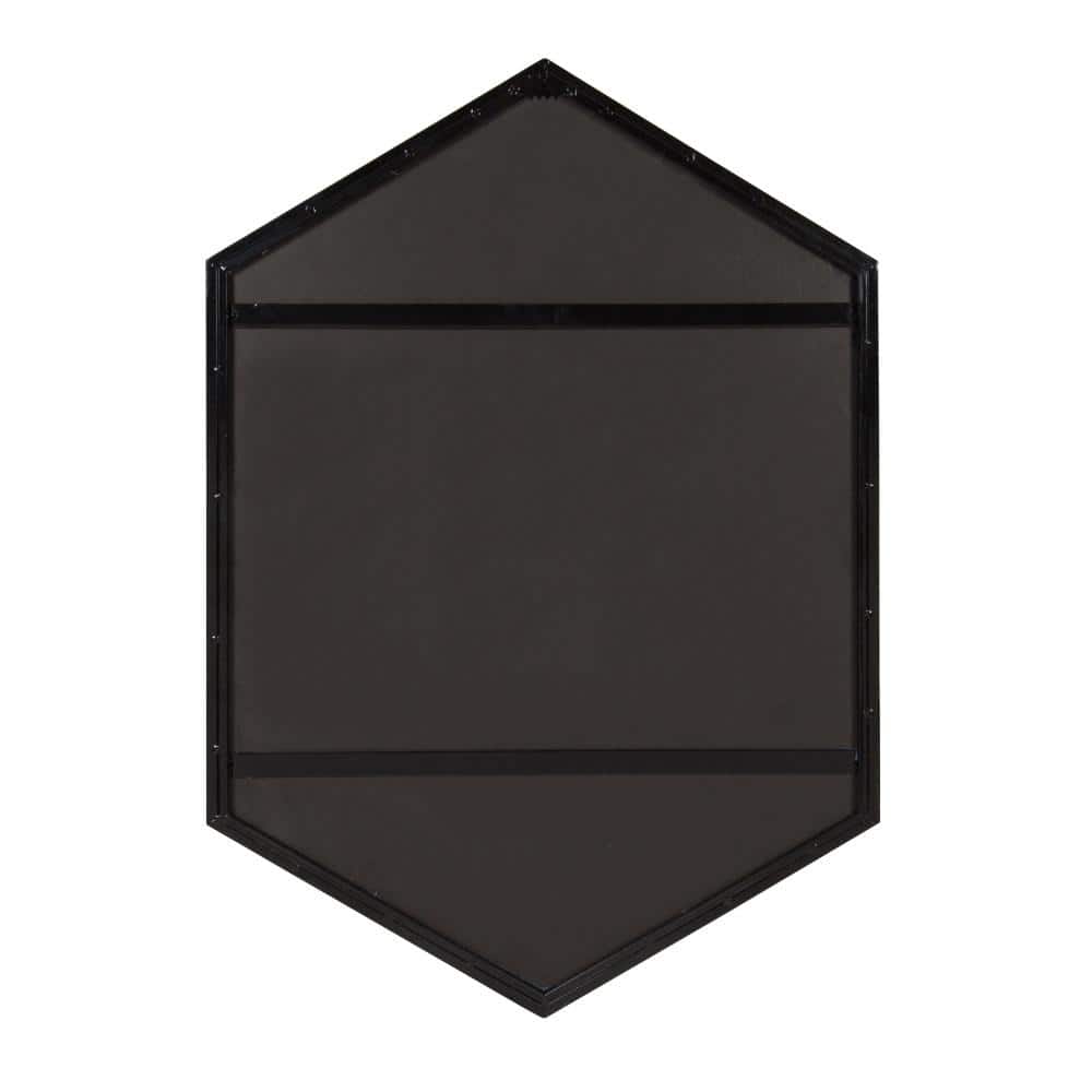 Elegant Hexagon Black Iron Wall Mirror, 31x22 Inch