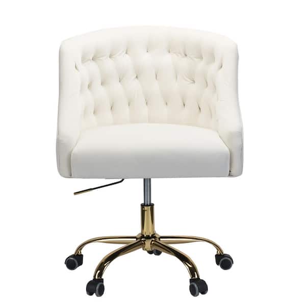 JAYDEN CREATION Lydia 24.5 in. Mid-Century Modern Ivory Velvet Tufted Hand-Curated Task Chair