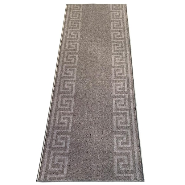 PLAYA RUG Greek Key Gray and Light Gray 31 in. Width x Your Choice Length Custom Size Roll Runner Rug/Stair Runner