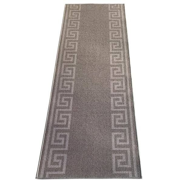 PLAYA RUG Greek Key Gray 26 in. W x 5 ft. L Runner Rug/Stair Runner 11 sq. ft.
