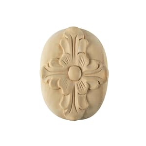 Oval Rosette Applique - Medium, 3.5 in. x 2.5 in. - Hand Carved Unfinished Cherry Wood - DIY Elegant Home Design Accent
